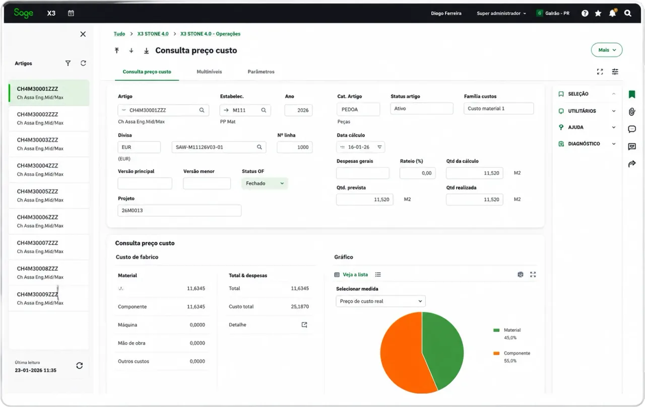 OnManage Operations Cost Menu